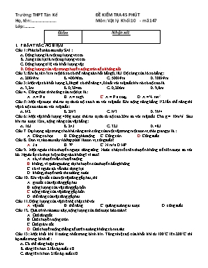 Bộ đề kiểm tra 45 phút môn Vật lý Lớp 10 - Trường THPT Tán Kế